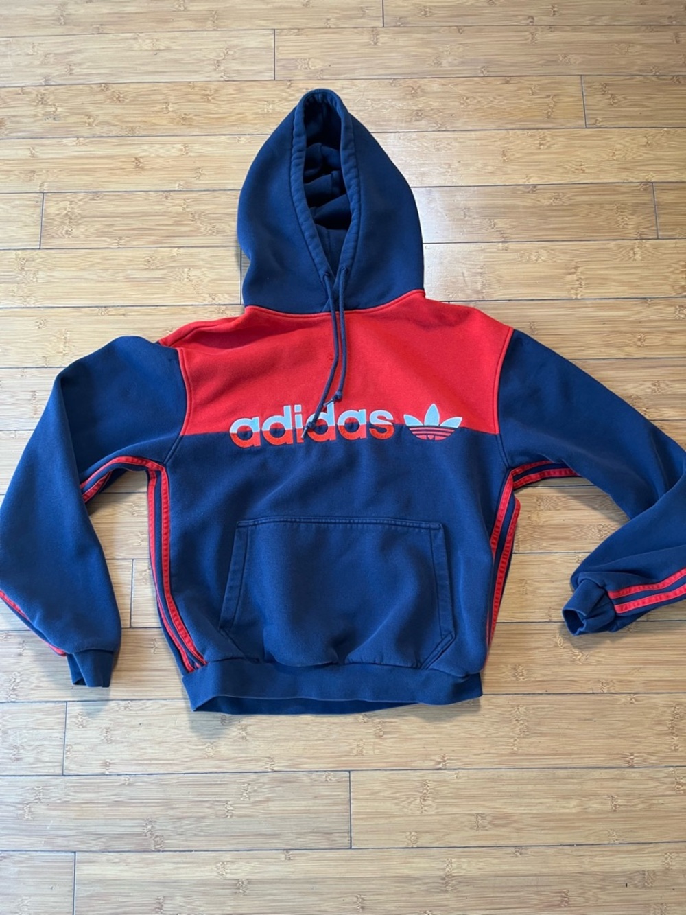 adidas Navy & Red Colorblock Split Pullover Hoodie